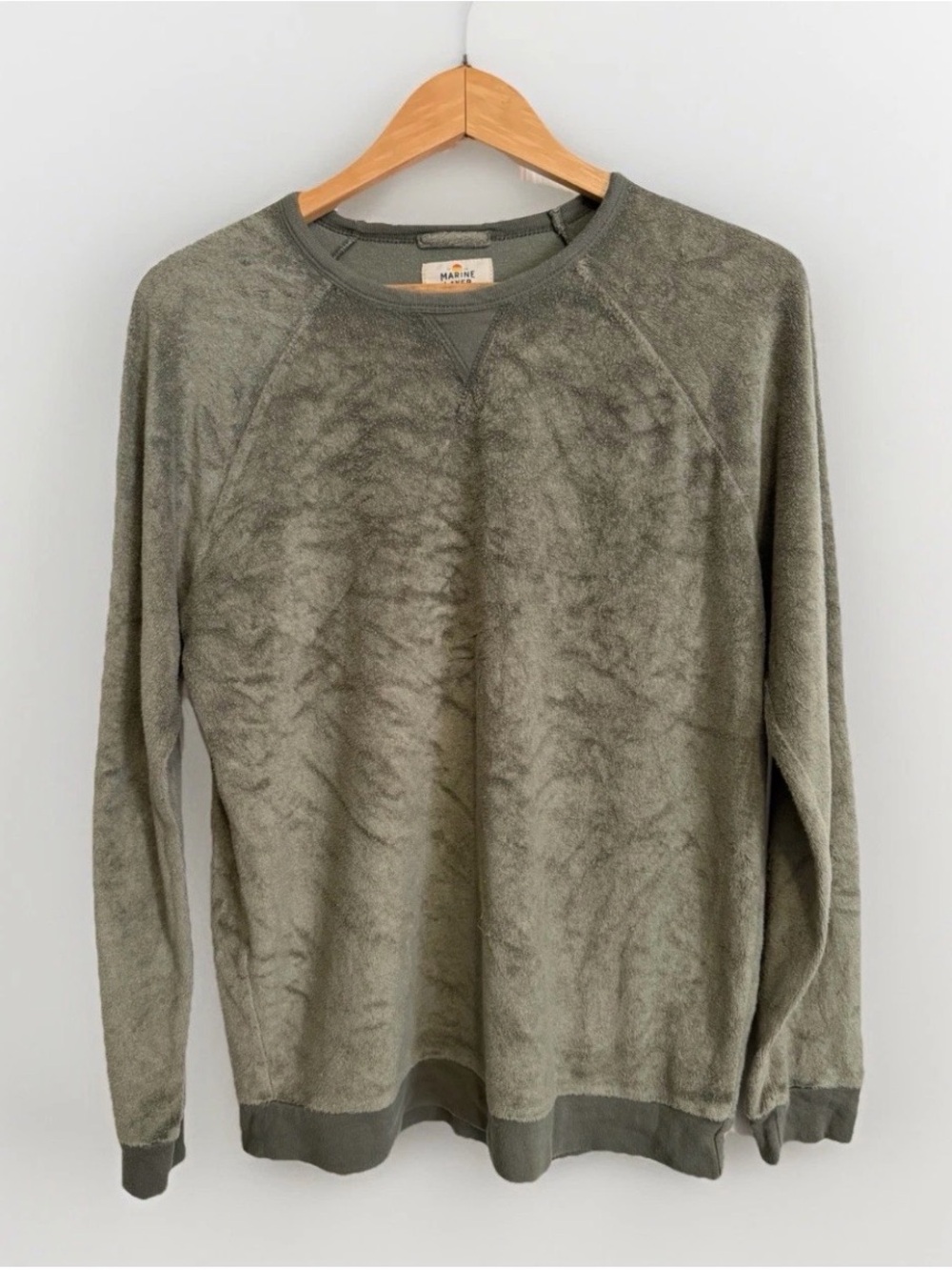 Marine Layer Pullover Sweatshirt Textured Mens Medium Crew Neck Soft Olive Green